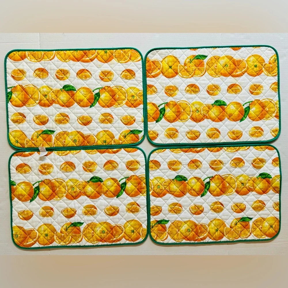 Vtg Vallesuda Made in Italy-Kitsch orange+white quilted place mats.Set of 4